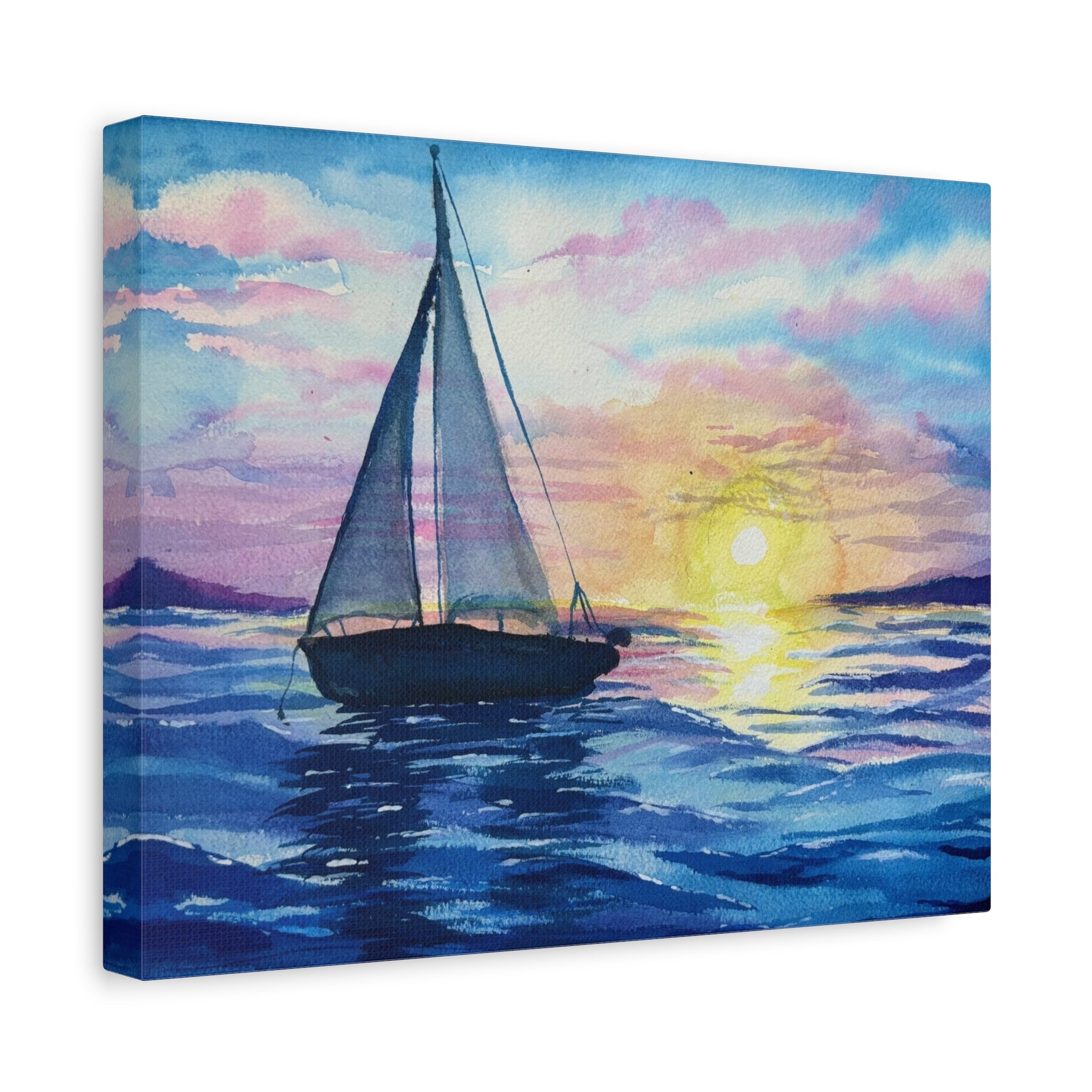 Sailboat Sunset Matte Canvas Wall Art — Stretched Nautical Seascape Print