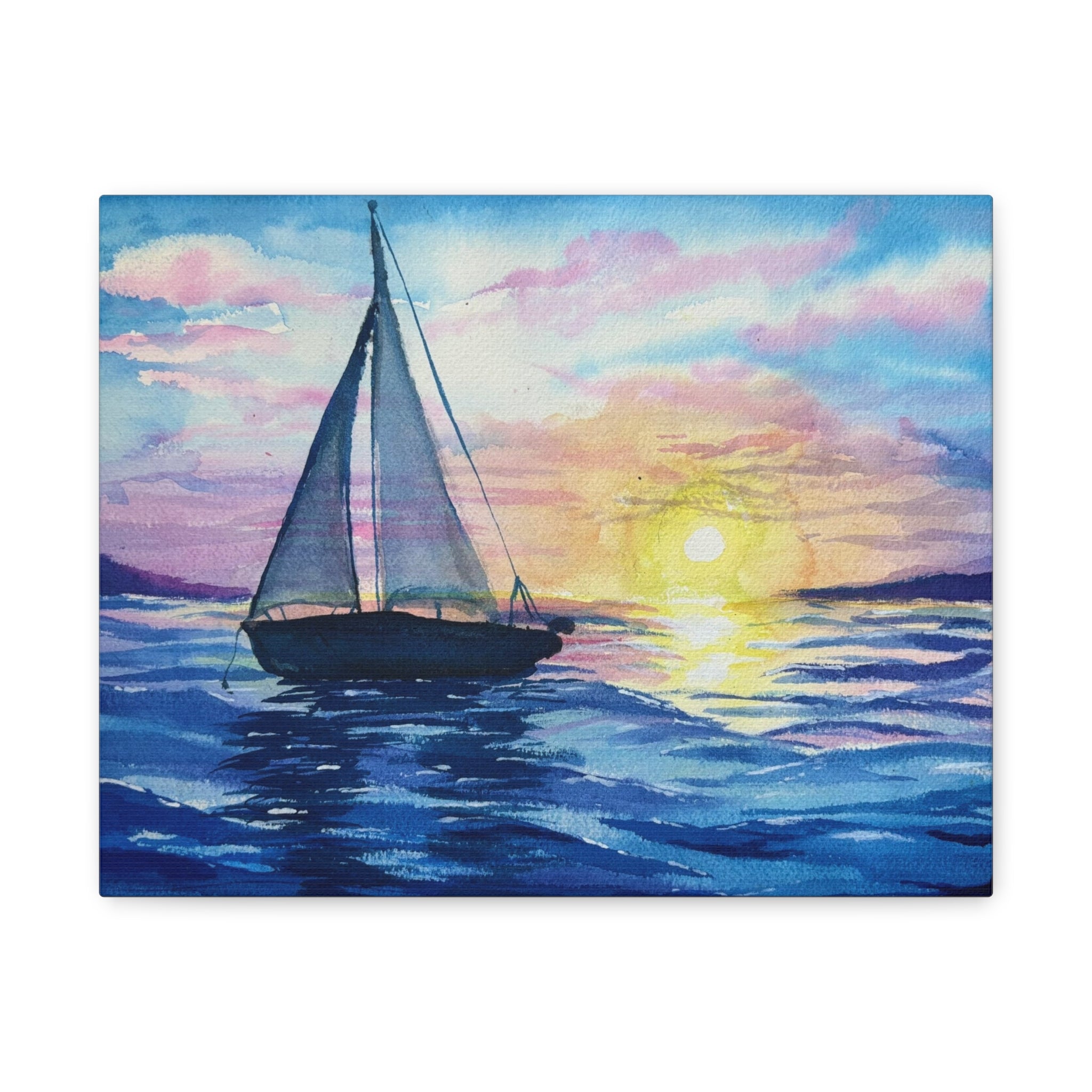 Sailboat Sunset Matte Canvas Wall Art — Stretched Nautical Seascape Print