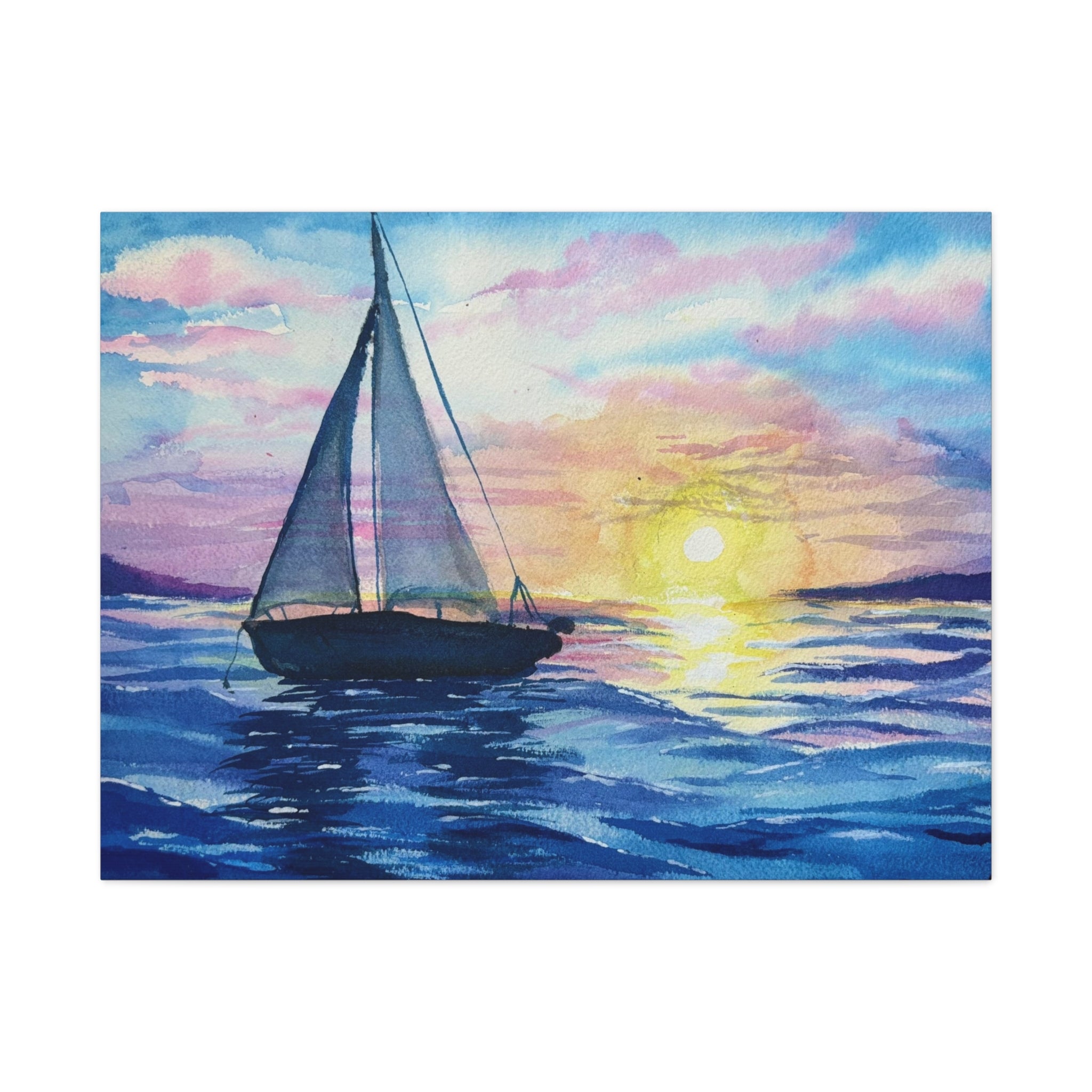 Sailboat Sunset Matte Canvas Wall Art — Stretched Nautical Seascape Print