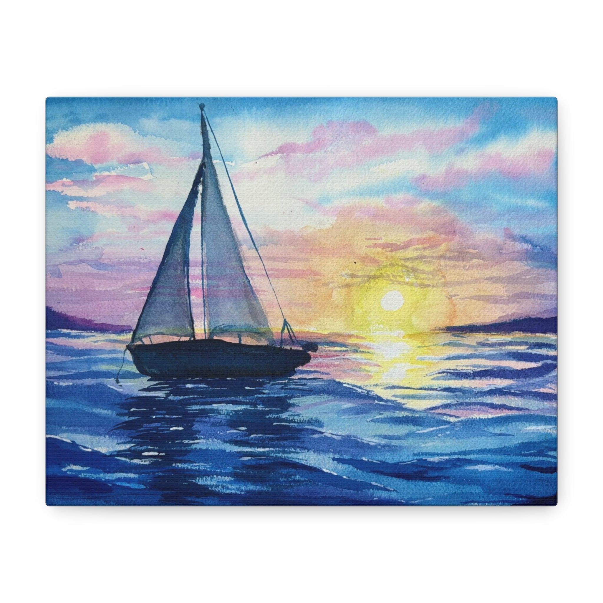 Sailboat Sunset Matte Canvas Wall Art — Stretched Nautical Seascape Print