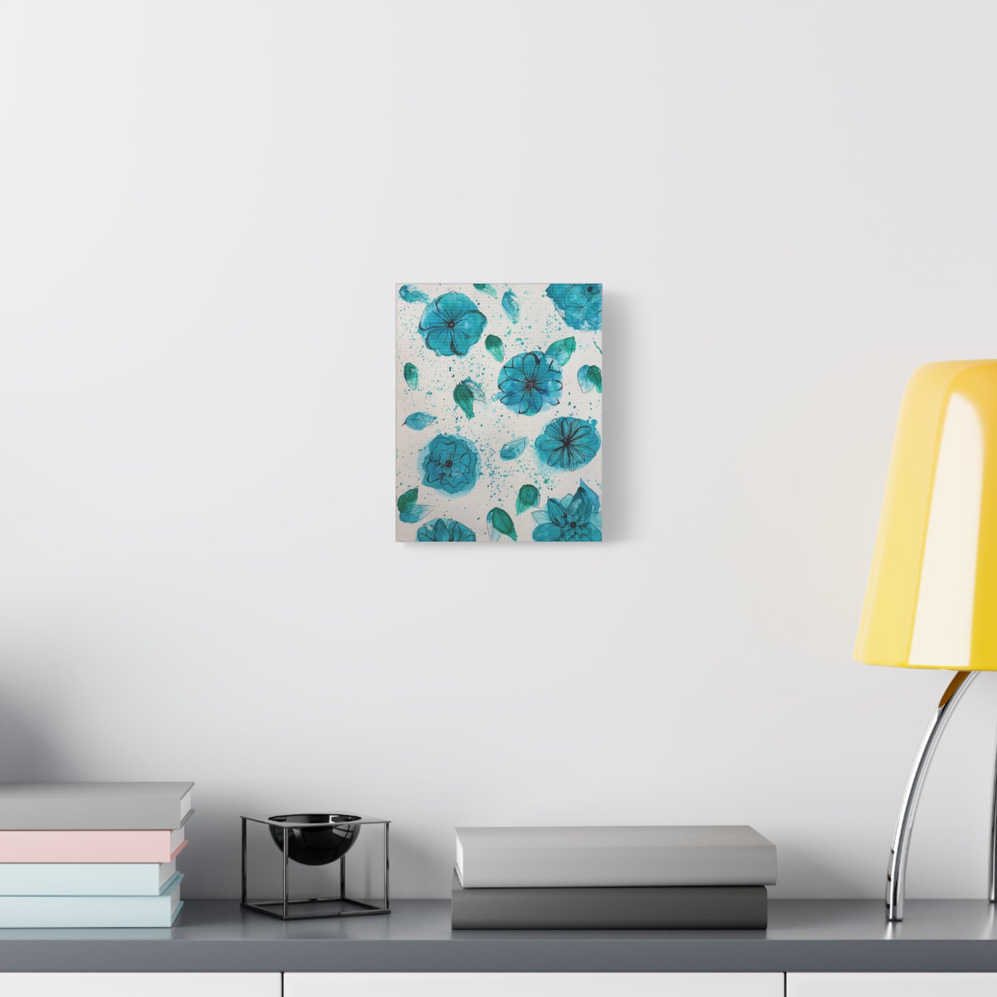 Teal Watercolor Floral Canvas Print — Blue Botanical Wall Art