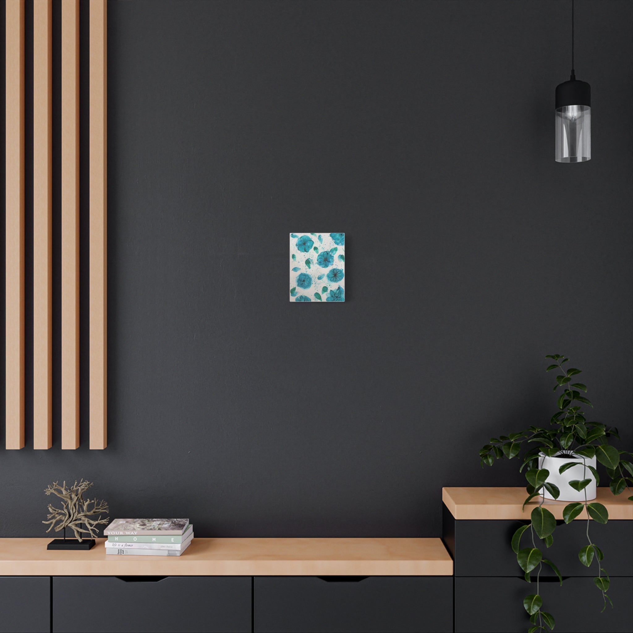 Teal Watercolor Floral Canvas Print — Blue Botanical Wall Art