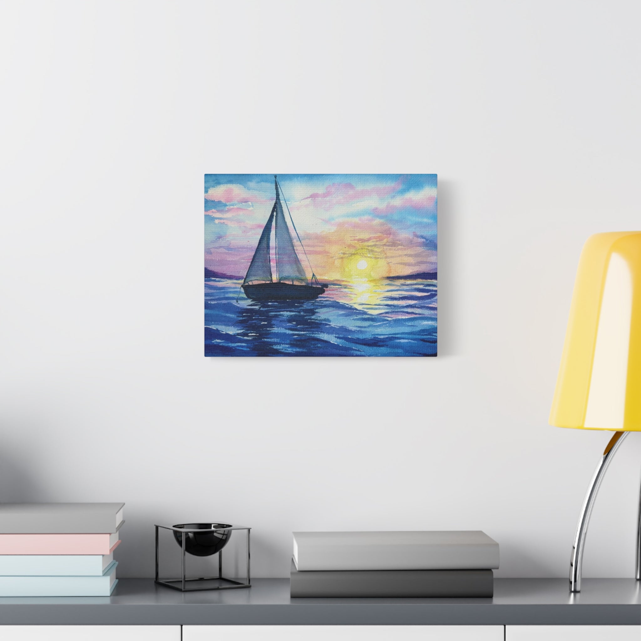 Sailboat Sunset Matte Canvas Wall Art — Stretched Nautical Seascape Print